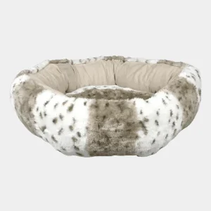 Una cama nido para perros de tela suave con estampado de leopardo. Esta cama es cómoda y acogedora para que tu perro duerma bien