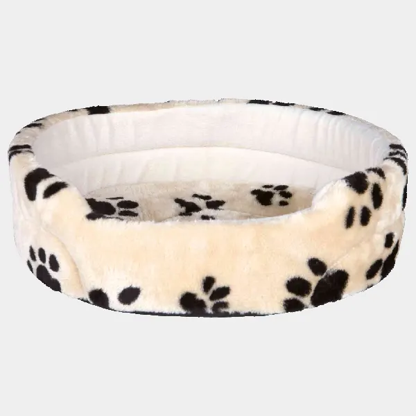 Cama antideslizante para perros de felpa con estampado de huellas, ideal para un descanso seguro y cómodo