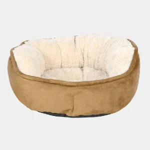 Cama redonda para mascotas pequeñas en imitación ante y felpa suave, ideal para el descanso y el relax de tu mascota