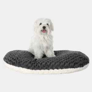 Cojín Confort Bicolor para Perros Pequeños y Medianos Perro pequeño de raza blanca descansando en un cojín bicolor de felpa diseñado para perros pequeños y medianos