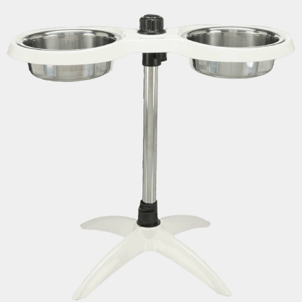 Comedero doble regulable para perros de acero inoxidable con base antideslizante y altura ajustable