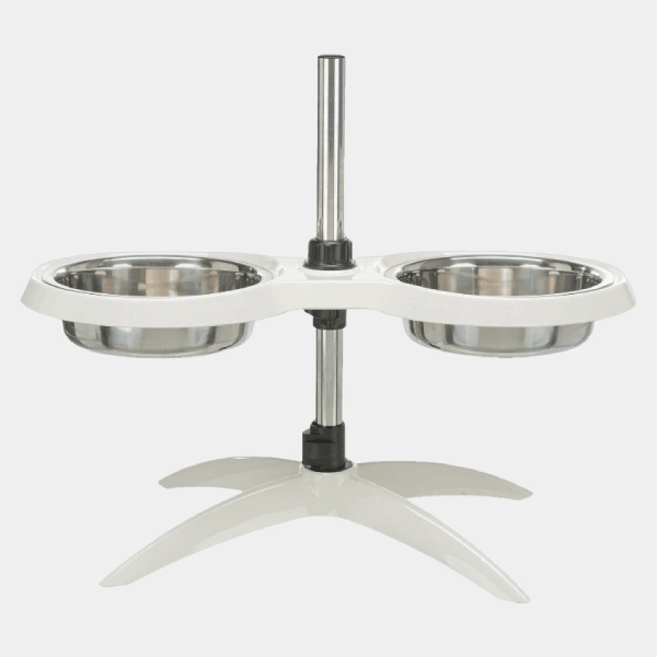 Comedero doble regulable para perros con dos cuencos de acero inoxidable y base de estrella antideslizante