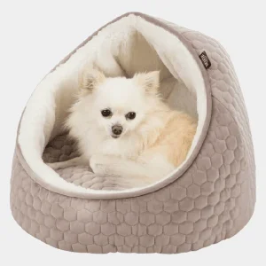 Cueva de Descanso Acolchada para Chihuahua Chihuahua descansando en una cueva de terciopelo acolchada, perfecta para perros pequeños