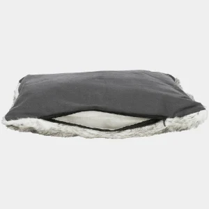 cojín de Cama Cueva de Fieltro para Perros Primer plano de cojín de Cama cueva para perros de diseño moderno en fieltro gris con borde de felpa blanca, ideal para el descanso y la comodidad del perro