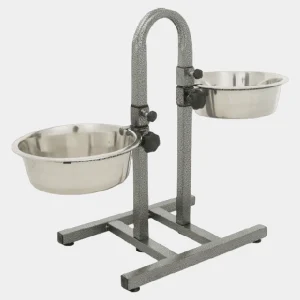 Comedero doble de acero inoxidable con soporte regulable en altura y base antideslizante para perros grandes