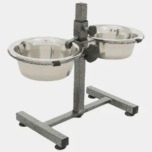 Comedero bebedero para perros de acero inoxidable con soporte ajustable en altura y base de metal lacado, ideal para perros de cualquier tamaño