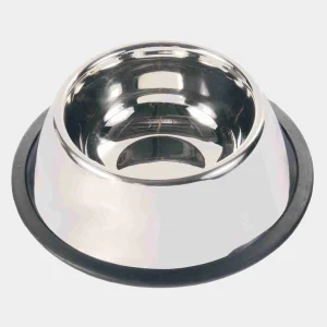 Comedero de acero inoxidable con base antideslizante de goma para perros de orejas largas, evitando que las orejas se mojen durante la comida