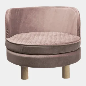 Sofá para perros pequeños en imitación terciopelo color marrón con cojín acolchado y pies de madera