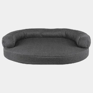 Sofá para perros grandes en color gris con diseño ergonómico y bordes elevados para máximo confort