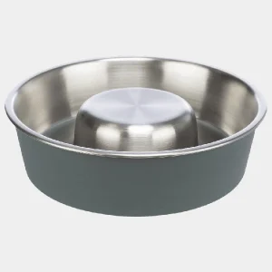 Comedero antivoracidad para perros de acero inoxidable con base de caucho antideslizante y diseño central elevado para ralentizar la ingesta de comida