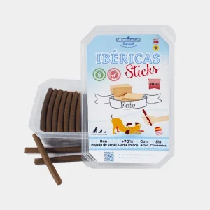 Envase de treats para perros Ibericas Sticks sabor foie, con más del 70% de hígado de cerdo, carne fresca y arroz, sin colorantes, para una recompensa sana y deliciosa