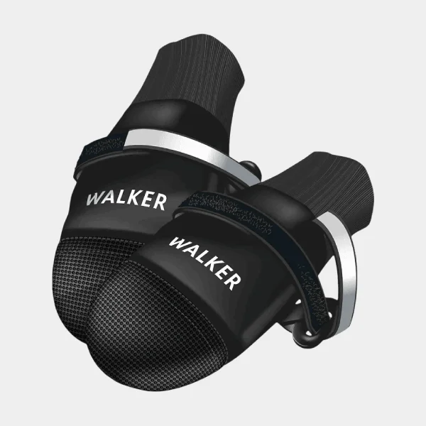 Botas protectoras para perros Walker negras con suela de vinilo y cintas reflectantes ajustables para seguridad y comodidad