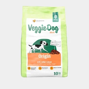 Bolsa de comida para perros celíacos Veggie Dog Adult de 10 kg, 100% vegetal con lentejas rojas, gluten-free, certificado orgánico y hecho en Alemania