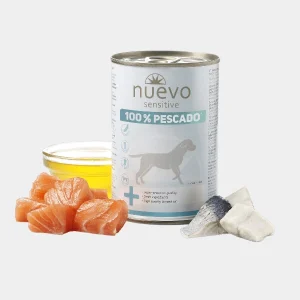 Lata de comida de pescado para perros Nuevo Sensitive 100% con arenque y salmón frescos