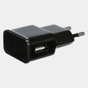 Adaptador USB negro compacto para la carga de collares luminosos de perros, con enchufe europeo