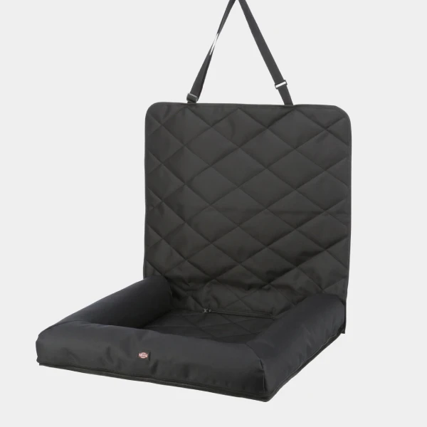 Asiento de coche para perro mediano negro acolchado con sistema de anclaje ajustable y superficie lavable, ideal para viajar con mascotas
