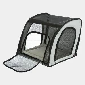 Asiento de perro para auto portátil y plegable con rejillas de ventilación y apertura frontal, ideal para mantener a tu mascota segura y cómoda en cada viaje en coche