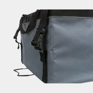 Canasta de bici para perros de color gris, con asas resistentes y cierre de seguridad, diseñada para el transporte seguro de mascotas