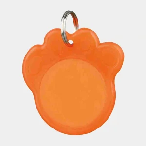 Chapa identificativa para perros en forma de pata de silicona naranja, con anillo metálico para colocar en el collar