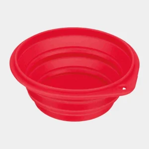 Comedero plegable rojo para perros, perfecto para viajes y aventuras al aire libre, con diseño compacto y portátil