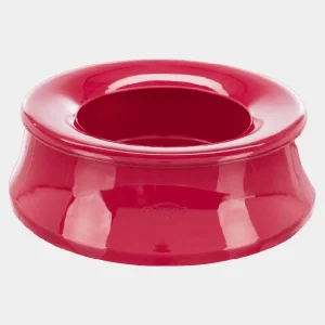 Comedero de PVC rojo brillante para perros, resistente y fácil de limpiar, ideal para uso diario y viajes