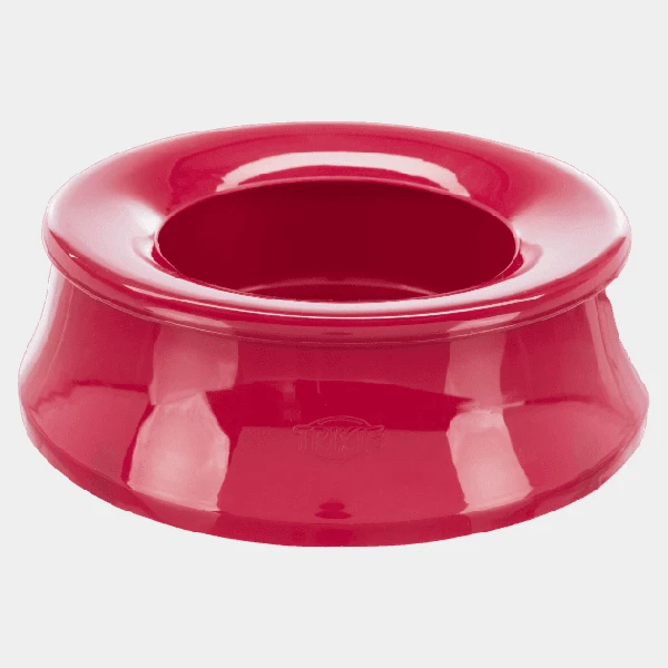 Comedero de PVC rojo brillante para perros, resistente y fácil de limpiar, ideal para uso diario y viajes