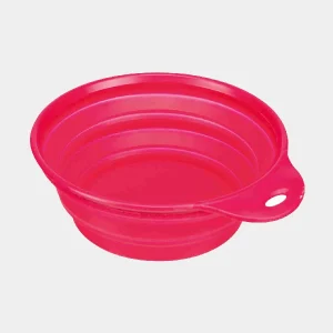 Comedero de viaje plegable para perros en color rojo, ligero y portátil, con asa para fácil transpor