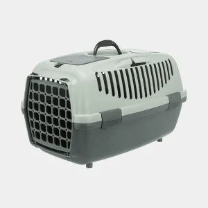 Transportín de viaje para perros Be Eco Capri de color antracita y gris-verde, fabricado con materiales reciclados y equipado con asa para facilitar el transporte