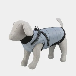 Abrigo con arnés para perro Pontis – Protección y Comodidad Perro con abrigo impermeable y arnés integrado Trixie Pontis, color gris, ideal para protección contra el clima frío y lluvioso
