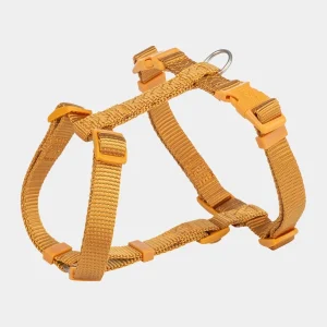 Arnés de nylon para perros de color caramelo ajustable, ligero y cómodo, ideal para paseos seguros y controlados