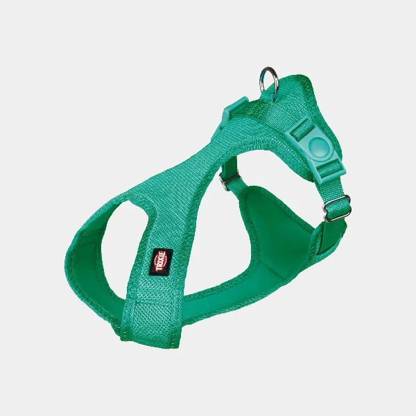 Arnés suave para perros de color verde, acolchado y completamente ajustable, hecho de malla transpirable para garantizar máximo confort y seguridad durante los paseos