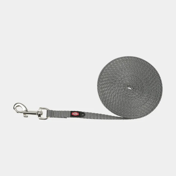 Correa de adiestramiento canino en color gris, fabricada para durabilidad y control durante el entrenamiento