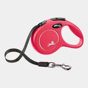 Correa retráctil Flexi para perros en color rojo con cinta extensible de 8 metros, diseño ergonómico y sistema anti tensión, ideal para paseos cómodos y controlados