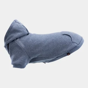 Sudadera con Capucha para Perros de Algodón y Poliéster en Color Azul Sudadera con capucha para perros en color azul, confeccionada en una mezcla de algodón y poliéster, diseñada para mantener a las mascotas abrigadas y cómodas, con cierre de gancho y bucle en el abdomen para un ajuste fácil y seguro