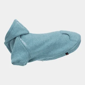 Sudadera con capucha para perros en color verde turquesa, hecha de una mezcla de algodón y poliéster, diseñada para mantener a las mascotas abrigadas y cómodas, con cierre de gancho y bucle en el abdomen para un ajuste fácil y seguro