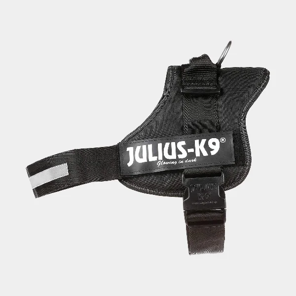 Arnes Julius K-9 en color negro con partes reflectantes, ideal para la seguridad y comodidad de tu perro