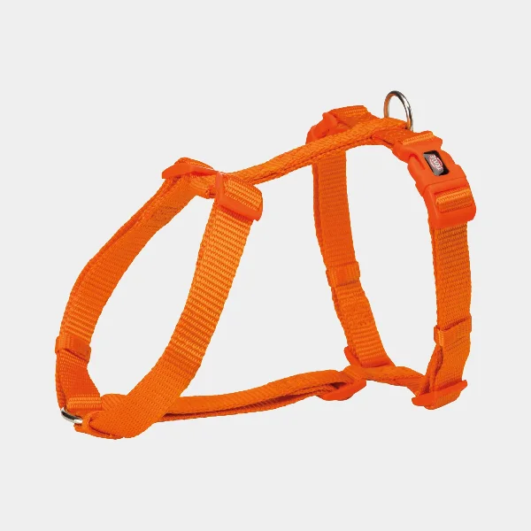 Arnés tipo H para perros en color papaya, ajustable y resistente, ideal para paseos seguros y cómodos