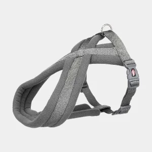 Arnés ajustable para perros en color gris con acolchado de felpa suave y correas planas ajustables