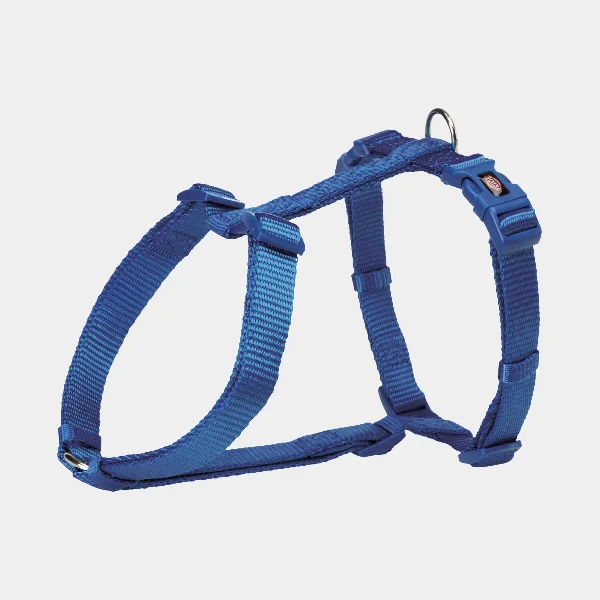 Arnés tipo H para perros en color azul cobalto, hecho de material resistente y ajustable, ideal para paseos cómodos y seguros