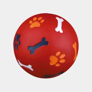 Pelota para perros roja con diseño de huellas y huesos Pelota para perros de color rojo con diseño de huellas y huesos