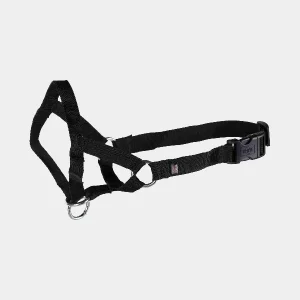 Imagen de un arnés bozal para perros en color negro, ideal para paseos sin tirones y con control seguro