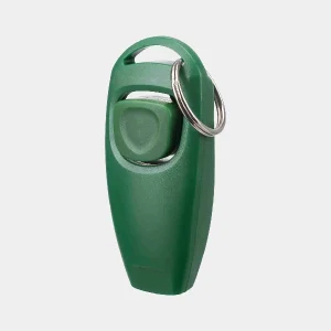 Clicker entrenador con silbato verde, diseño ergonómico con anillo para llavero