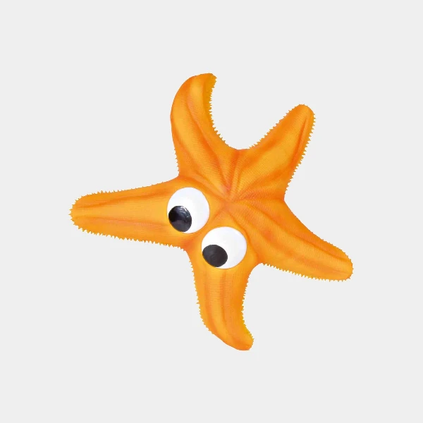 Estrella de mar con sonido para perros, hecha de látex en color naranja con ojos grandes y divertidos