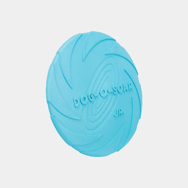 Frisbee para perros de caucho natural en color azul, diseñado para ser resistente y flexible