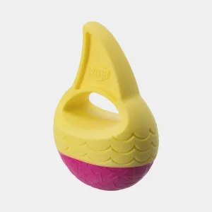 Juguete de agua para perros en colores amarillo y rosa, hecho de caucho termoplástico (TPR). Diseñado para flotar y ser fácilmente visible en el agua