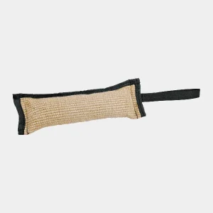 Mordedor de yute para perros con una asa reforzada negra, ideal para entrenamiento y juegos de tira y afloja