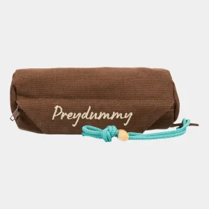 Mordedor para perros Preydummy de lona marrón con asa azul, ideal para el entrenamiento y refuerzo positivo