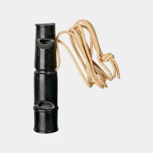 Silbato de entrenamiento para perros en color negro con doble tono y lazo de cuero