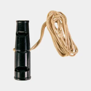 Silbato de entrenamiento para perros en color negro con lazo de cuero, ideal para largas distancias y entrenamiento eficaz