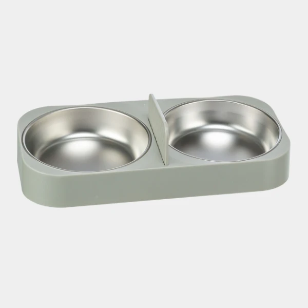 Comedero para perros doble con cuencos de acero inoxidable, diseño antideslizante y placa separadora para alimentar a dos mascotas al mismo tiempo